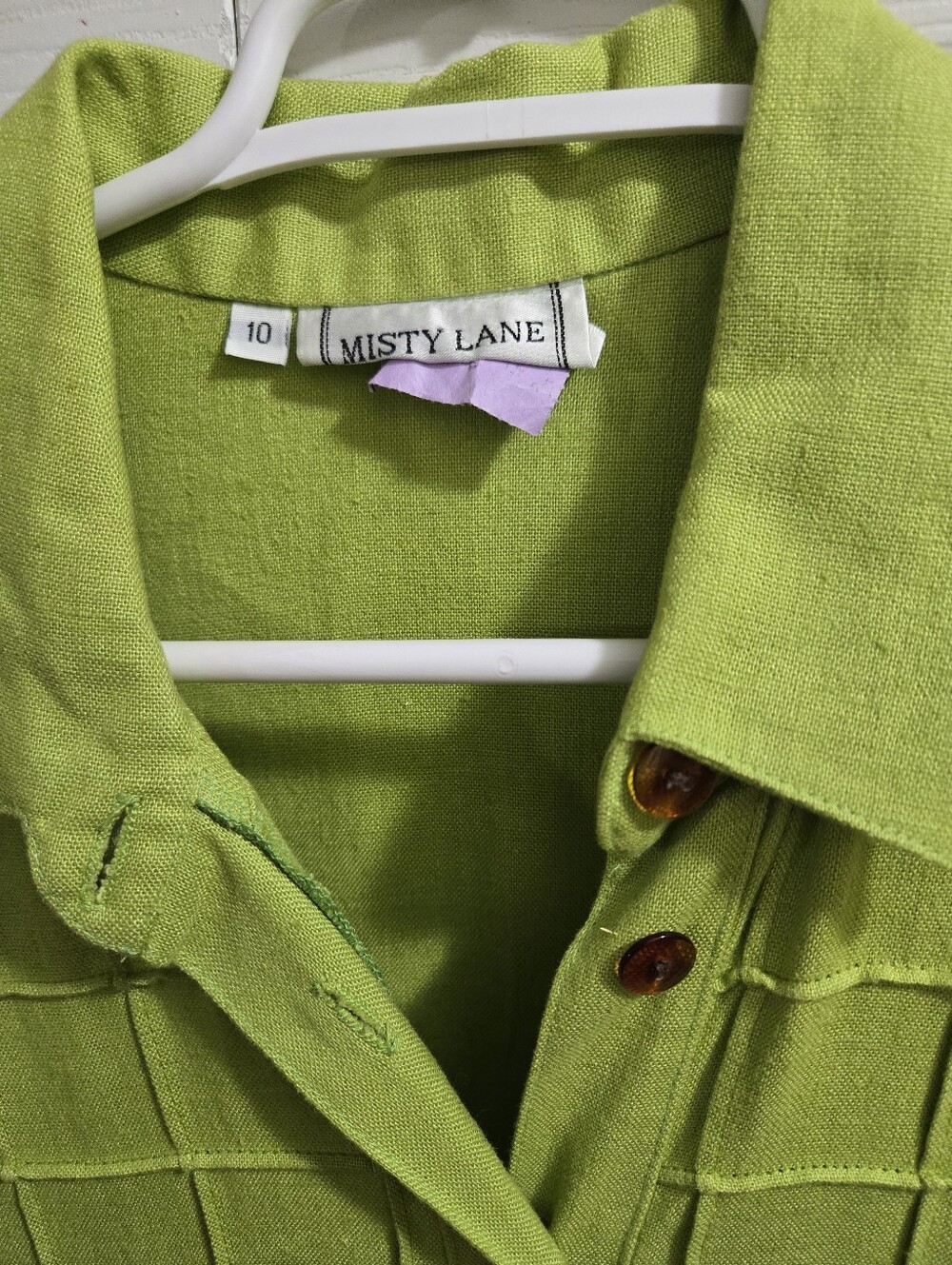 Misty Lane Lime Short-Sleeve Button-Front Maxi Linen Blend Pintuck Dress, Sz: 10 - Picture 2 of 16